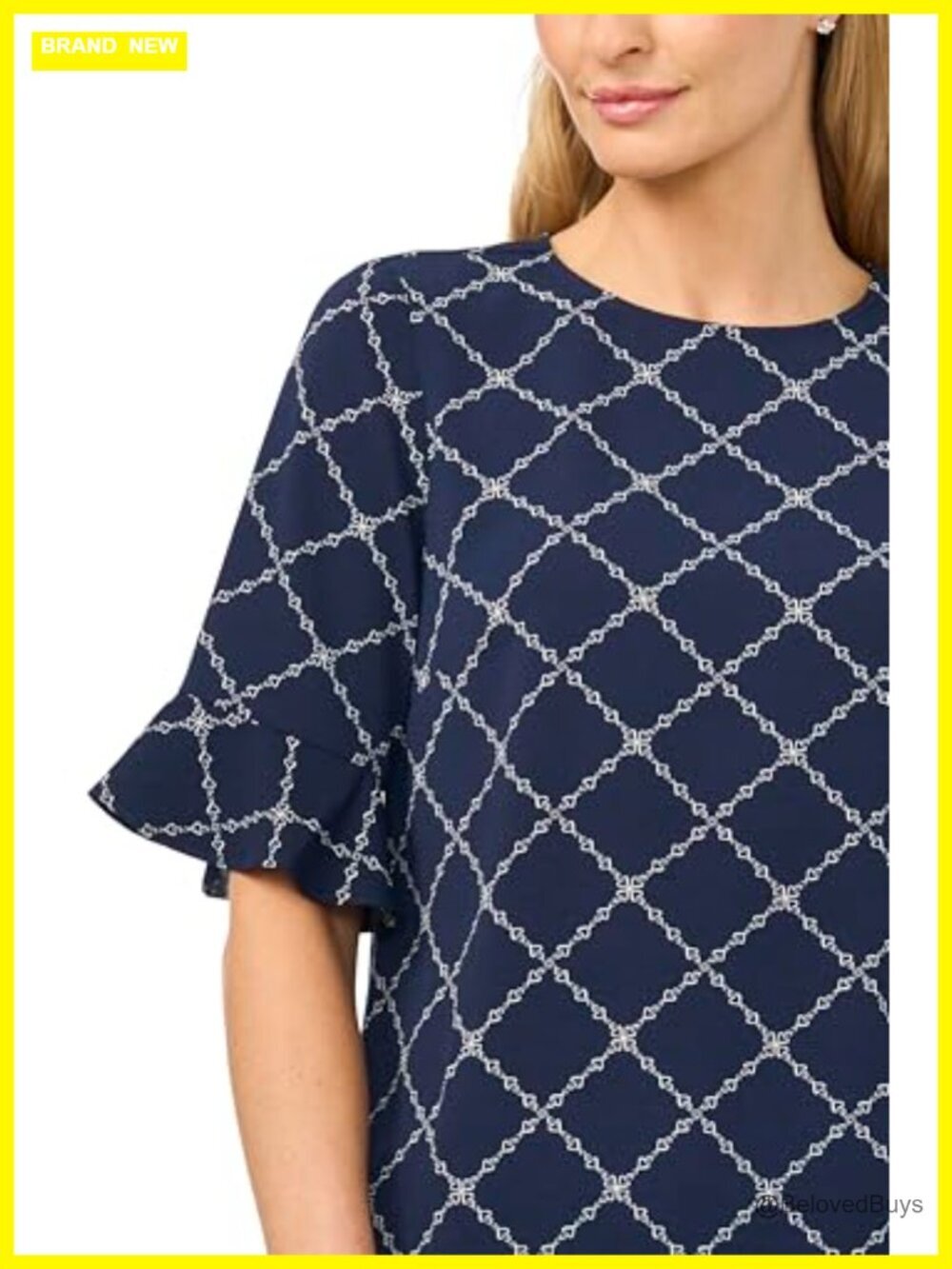 Crew Neck Top with Elbow Ruffle Cuffs - Picture 3 of 3